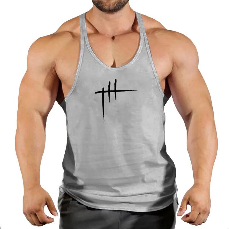Vară Y Spate Gym Stringer Tank Top Bărbați Îmbrăcăminte din bumbac Culturism Cămașă fără mâneci Vestă de alergare Maiote musculare Tanc de antrenament