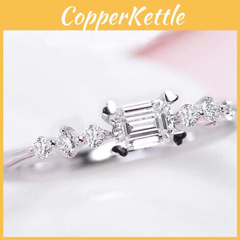 Elegant Silver Plated Natural Gemstones Square White Sapphire Wedding Birthstone Ring For Special Occasions