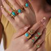 Turquoise Charm Openable Rings For Women Gold Color Figure Accessory