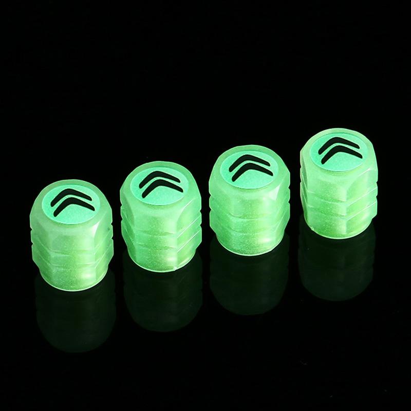 4 Stück leuchtende Auto-Reifenventilkappen für Citroen Berlingo Xsara Picasso fluoreszierende Nachtleuchtende Dekor Radreifenventilschaftkappen