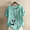 Women's Fashion Cute Fox Prined Short Sleeve T-shirt Loose Cotton Shirt Casual Loose Summer Blouse Tops Plus Size