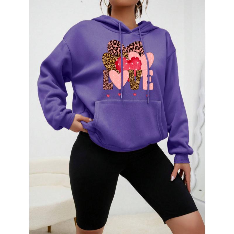 

Леопардовый принт Любовь Креативное сочетание Дизайн Женская уличная одежда Индивидуальность Флисовая толстовка с капюшоном Креативность Модная одежда Новый пуловер XL
