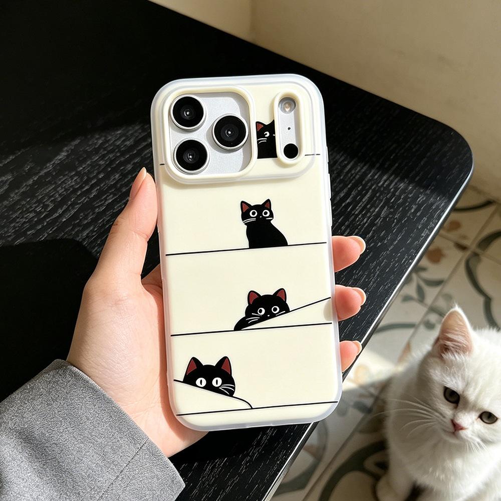 Hiding the black cat is suitable for vivo Xiaomi oppo Huawei creative matte 17pro mobile phone case Apple 17/16 niche