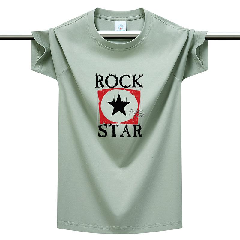220g Heavyweight Cotton Men's T-Shirt Rock Star Print Plus Size Multi-color Casual Round Neck Tee
