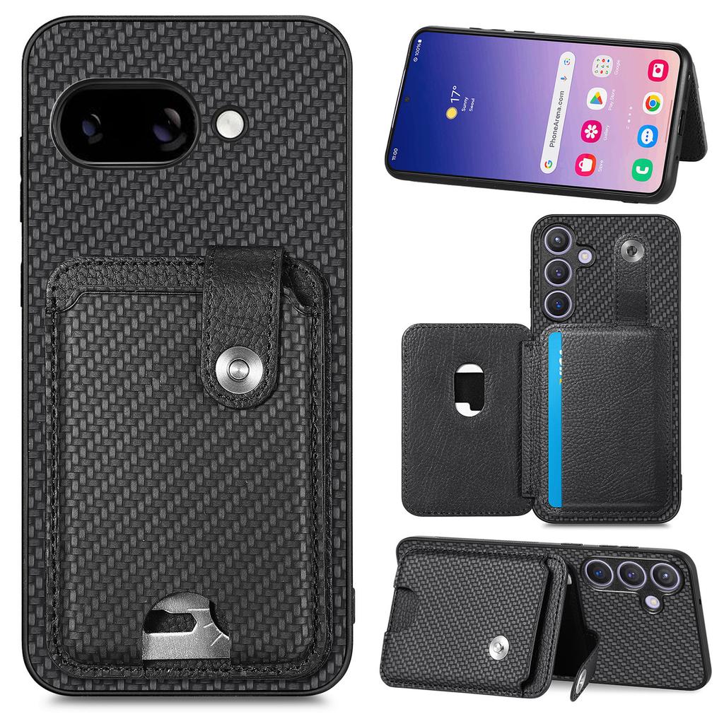 Etui na Google Pixel 9a z przegródkami na karty, podpórką, tylną obudową telefonu i narzędziem do kart