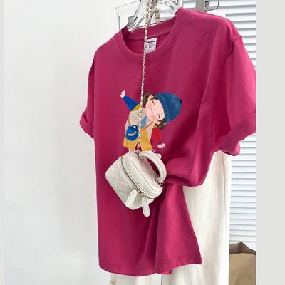 T-shirt in puro cotone di alta qualità da 200G T-shirt Estiva Divertente con Stampa Cartoon per Donne Abbigliamento Harajuku T-shirt Oversize Y2k Top streetwear per ragazza giovane