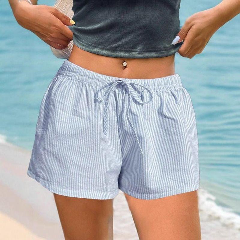 

Fashion New Minimalist Contrast Color Patchwork Stripes Casual Pants Women s Loose Niche Style Shoelace Home Versatile Shorts Default