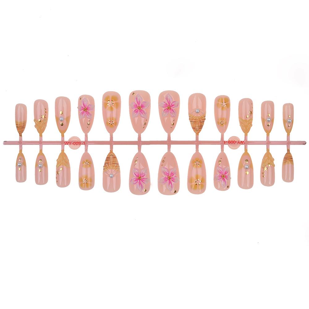 24-Piece Five-Petal Flower 3D Pearl Almond-Shaped Wearable Nails