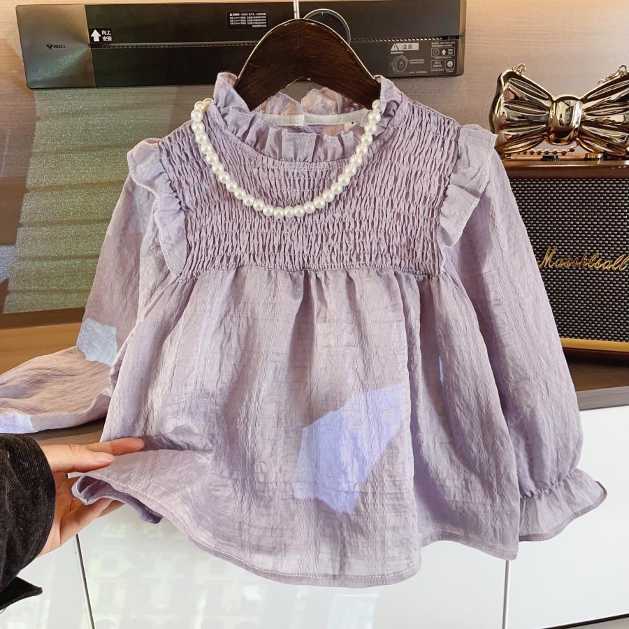 

2025 Корейский стиль Детская рубашка для девочек с воротником-стойкой и длинным рукавом, модная, для осени и весны Tag 100 (Height: 90-100cm)