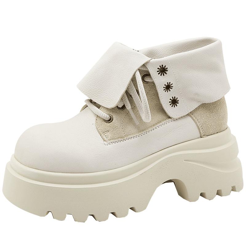 Inner heightening first-layer cowhide Martin boots women's 2025 new British style brown popular thick-soled retro locomotive boots