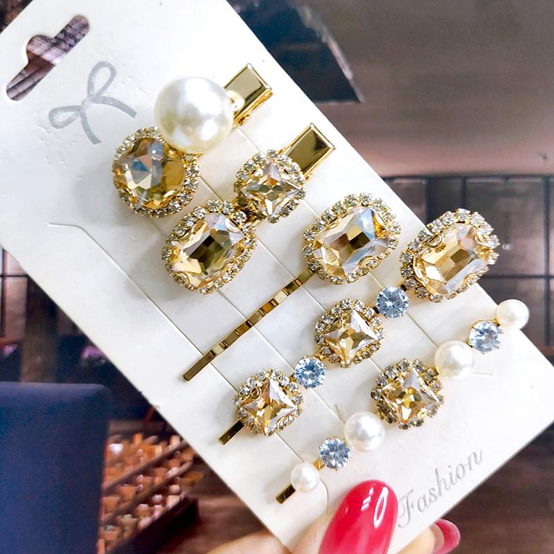 Neues Set Damen Haarspangen Schmuck Mode Kristall Haaraccessoires für Mädchen Luxus Perle Geometrische Haarspangen Nadeln Weihnachtsgeschenk
