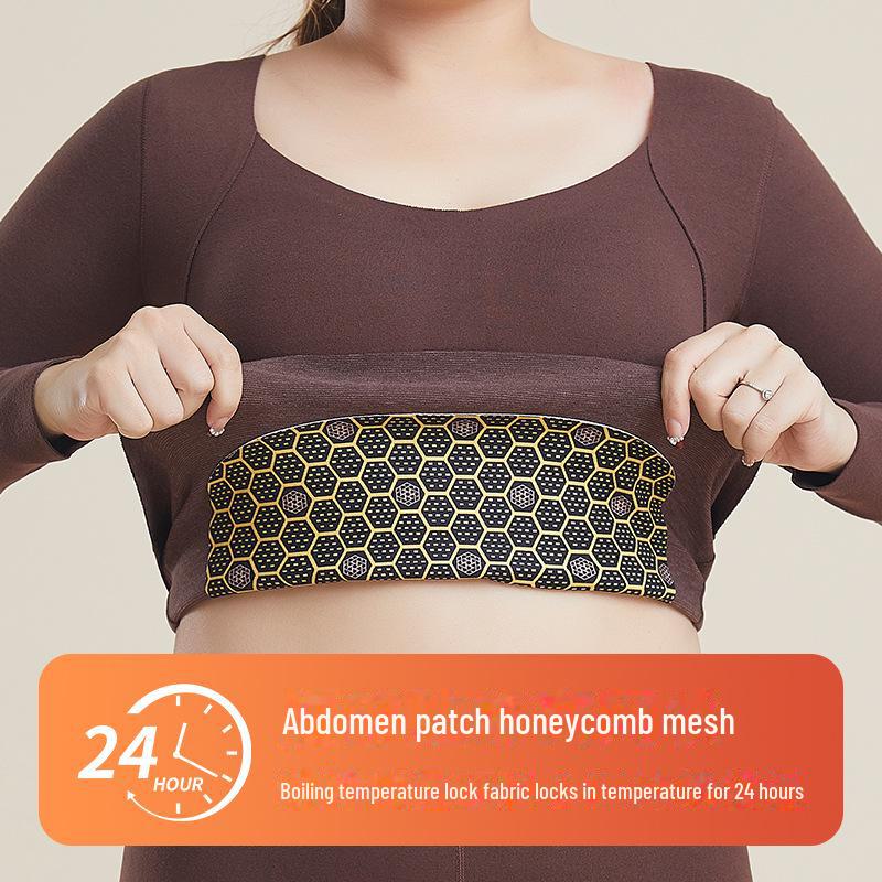 "8829 Plus Size Women's Wool Silk Velvet Thermal Underwear with Chest Pad - Long Sleeve Top"