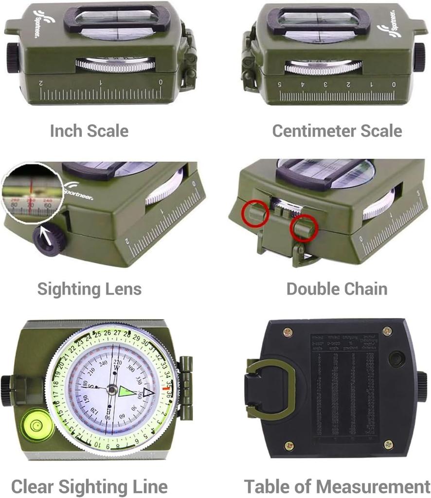 Sportneer Wasserdichter Scout-Kompass für Rucksacktouren, Camping, Wandern, Kartenavigation und Überleben, Aluminiumgehäuse