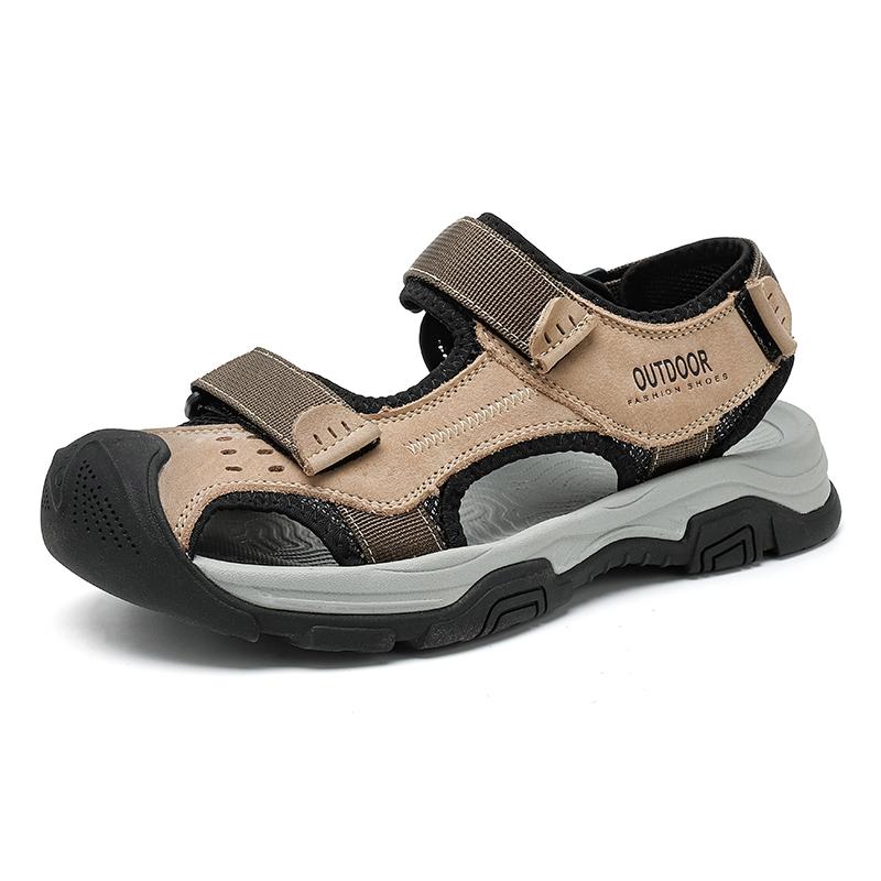 

Summer 38-46 Mens Large Size Genuine Leather Men Sandals Beach Sandals Outdoor Sandals for Men 38 хаки