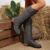 Lace-Up Front Tall Boots New Round Toe Cow Suede Side Zipper Soft Sole Anti-Slip Wear-Resistant Single Boots
