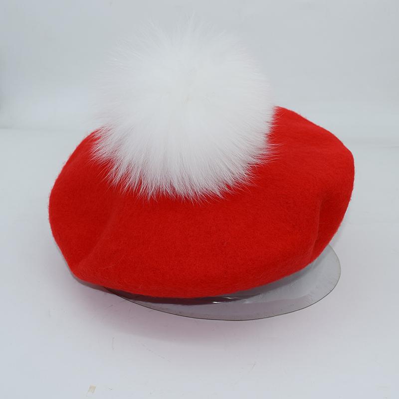 

Осінньо-зимові дитячі теплі вовняні берети для дівчат з натуральним хутром єнота, шапка з помпоном для жінок kids