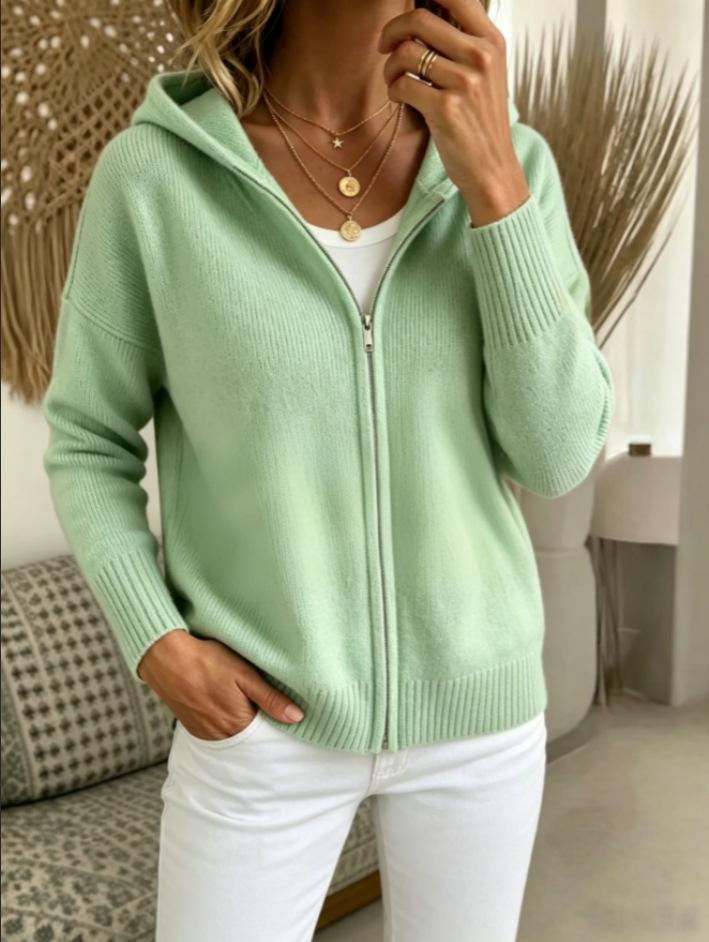 2026 Europese & Amerikaanse Dames Rits Gebreide Hoodie Vest Trui - Nieuwe Herfst/Winter Casual Effen Kleur Mode