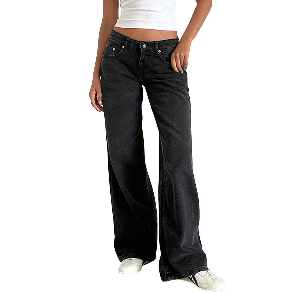 Straight Leg Mid Waisted Jeans For Women Casual  Hem Jeans Casual Pants