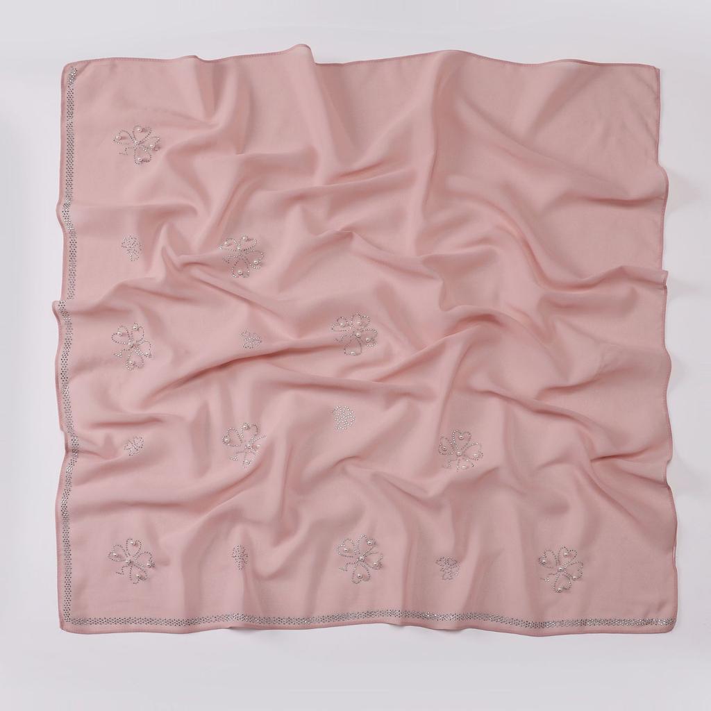 Pearl Chiffon Clover Rhinestone Beaded Ethnic Square Scarf For Women