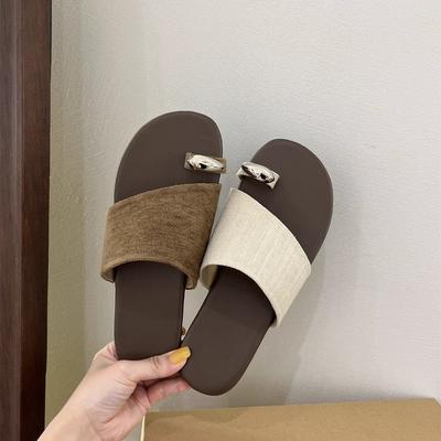 Set of Toe Slippers Outer Wear Summer New Korean Version Linen Vacation Style Retro Sandals Soft Flat Beach Sandals