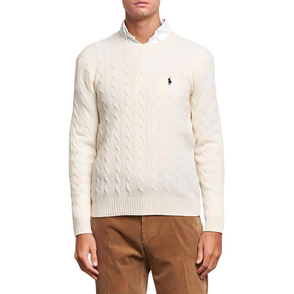 Polo Ralph Lauren Small Pony Logo Embroidered Cable Knit Wool Sweater Men sweater Off-White 710688408009