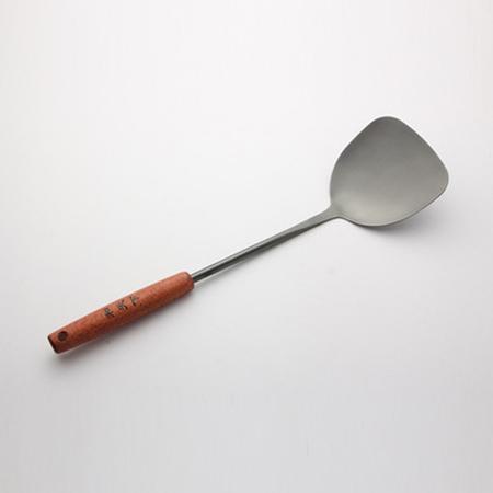 Edelstahl Wender Suppenlöffel, Wokspatel Schöpfkelle mit Holzgriff - Kochutensilien