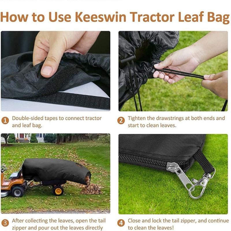 Easy Installation Leaves Collector Bag Equipped with Bottom Zippers for Quick Emptying Drawstring Closures for Riding Mowers