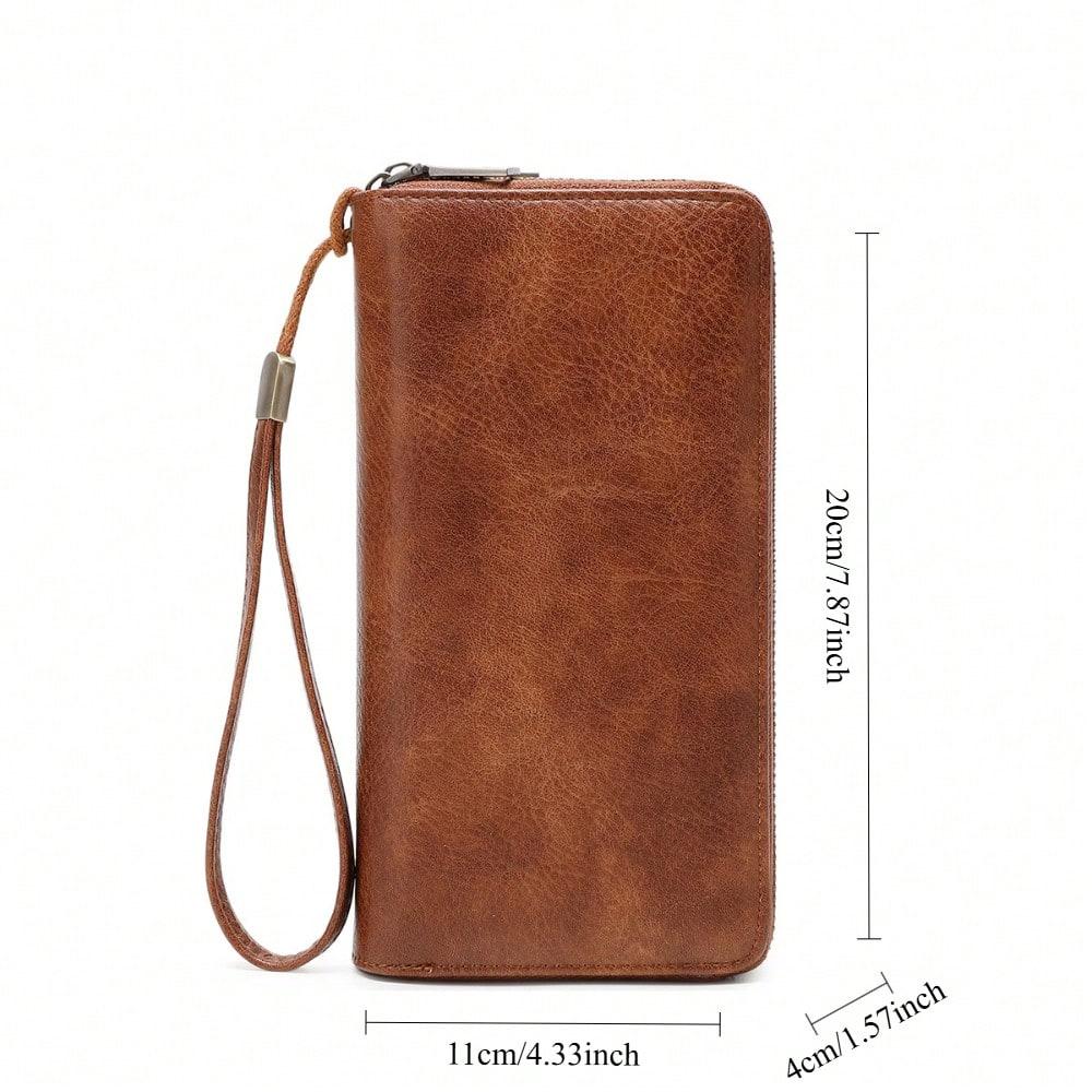 New RFID men's business wallet, stylish double zipper long wallet, vintage large capacity clutch