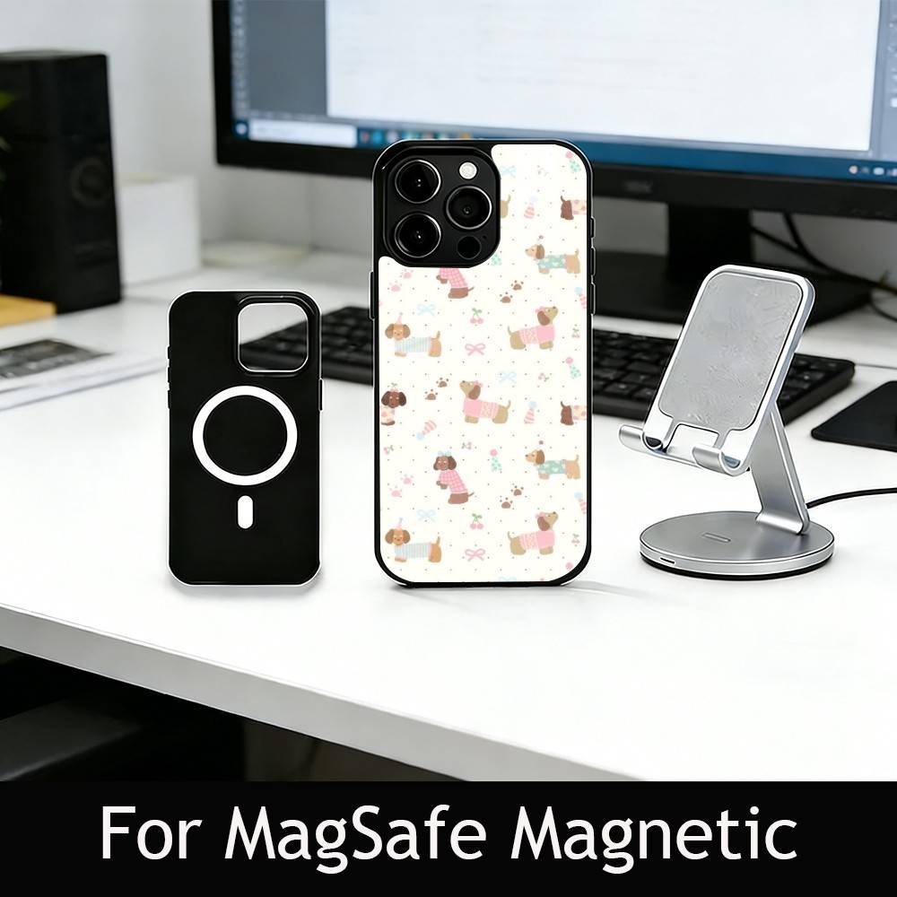 Cute Dachshund Cartoon Phone Case For iPhone17,16,15,14,13,12,11 Plus,Pro Magnetic For Magsafe Wireless Charging