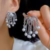 Genuine Gold Electroplated Pearl Earrings Silver Needle Imitation Pearls Drop Earrings Heart Zircon Tassel Earrings