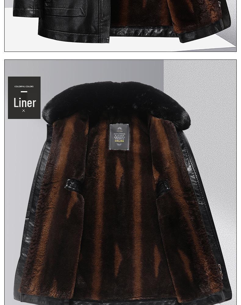 Woodpecker Men's Warm Leather Jacket for Dad and Grandpa - Plus Velvet Winter Coat