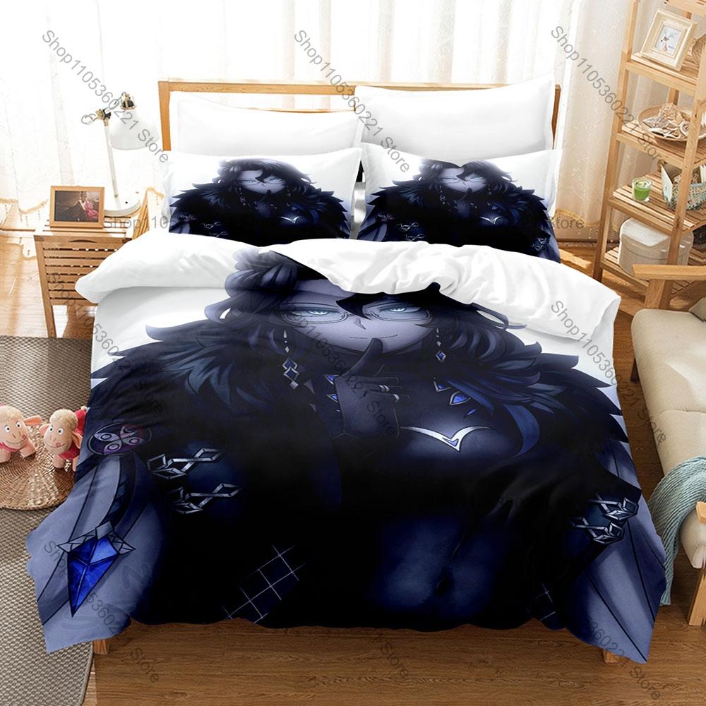 Fatui Harbinger Pantalone Duvet Cover + 2 Pillowcases, Unique Game Pattern Bedding Set for Genshin Fans Collection