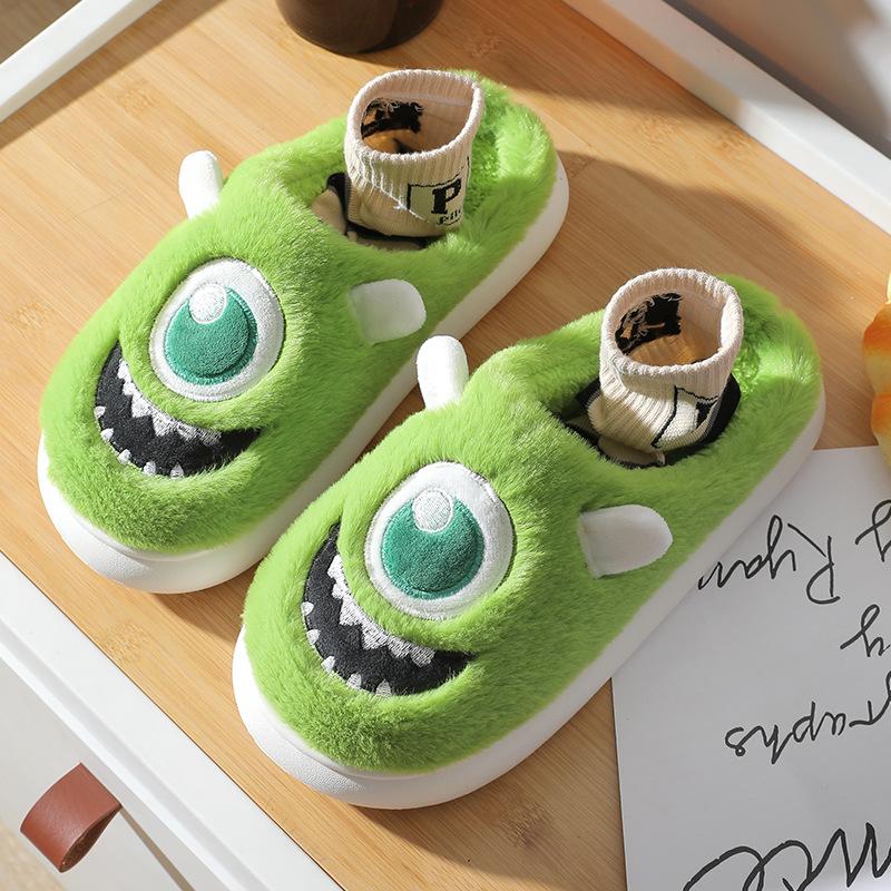 Cotton slippers female cute cartoon bag head non-slip wool slippers winter warm thick-soled confinement shoes