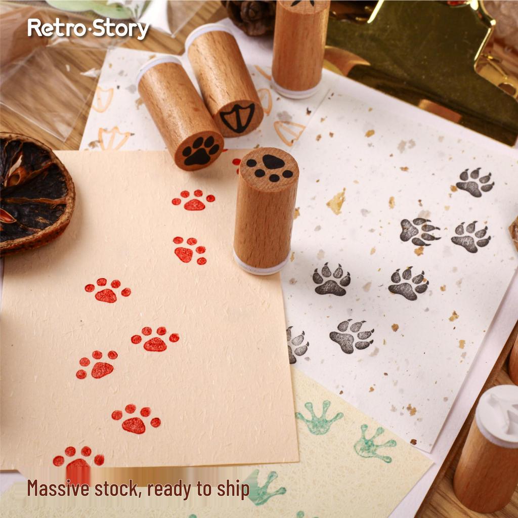 Paw Paw Series: RetroStory Cartoon Animal Wooden Stamp