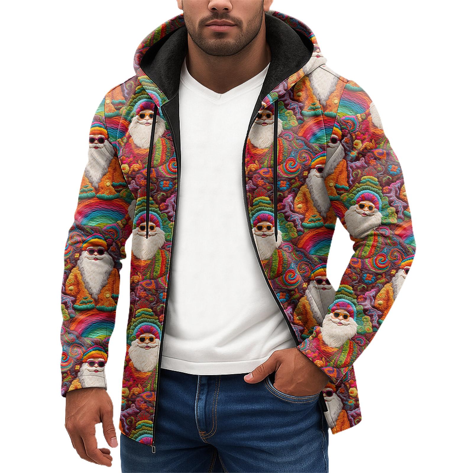 

Christmas Print - Men s Casual Long-Sleeved Zippered Hooded Sweatshirt Jacket XL