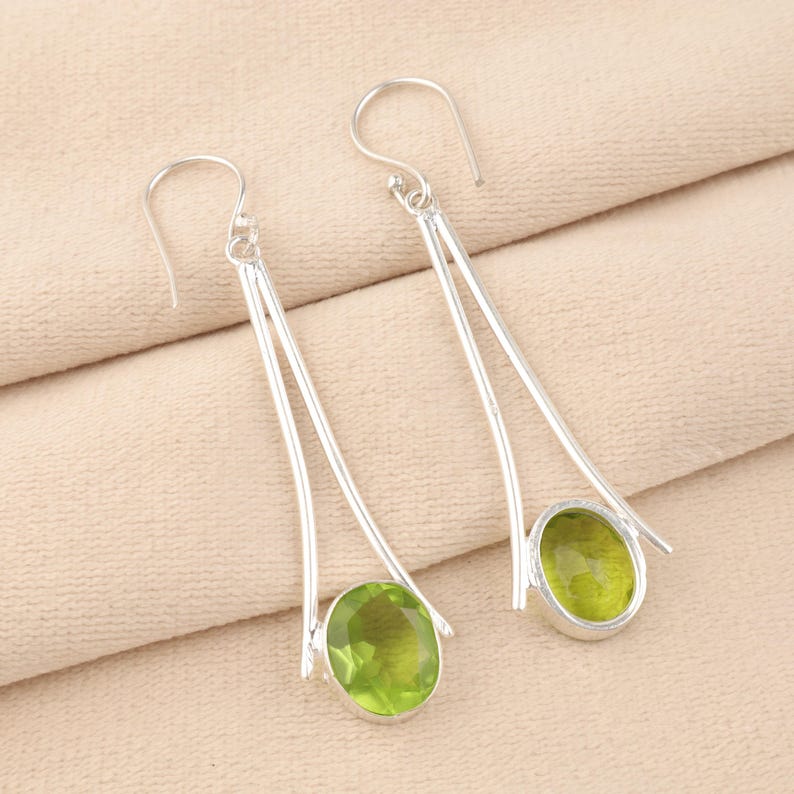 Solid 925 Sterling Silver Peridot Earring, Handmade Dangler Earring, Statement Jewelry, Gift For Her, Boho Earring, Trendy Jewelry