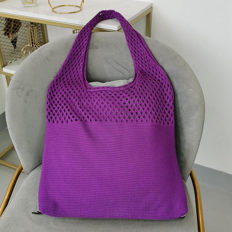 Chic Retro Women's Knitted Beach Tote – Hollow Style, Hand-Held or Shoulder Carry, Large Capacity
