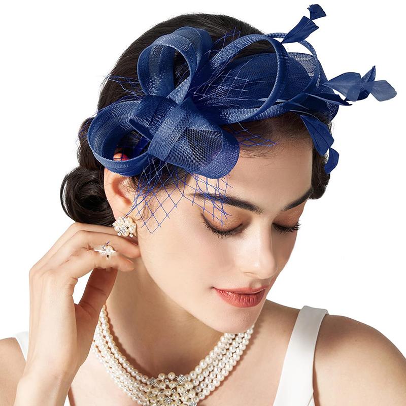 Bride Headband Feather Fascinator Headband Retro Large Floral Hair Clip Cocktail Wedding Party Bridal Hat Decor Ladies Headwear