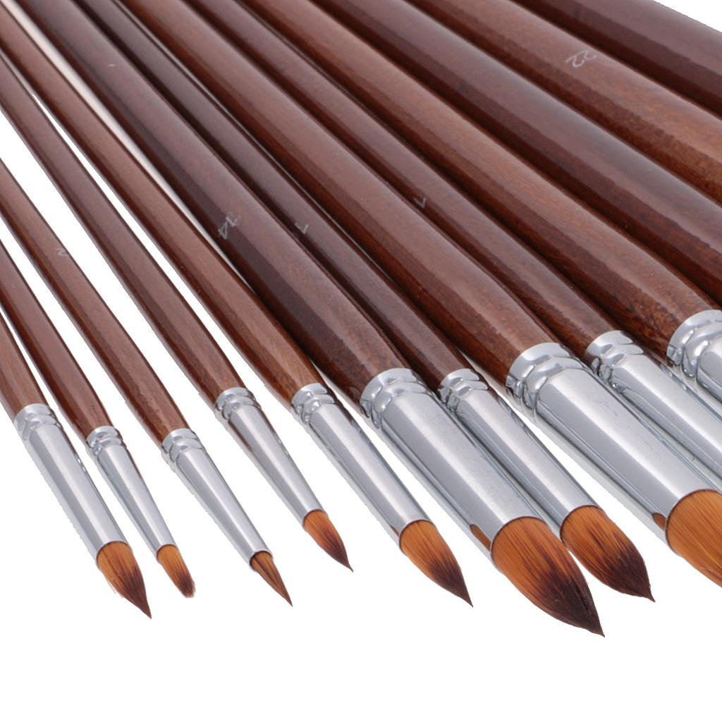 13 Pieces Artists Paint Brushes Set Wooden Handle Nylon Hair