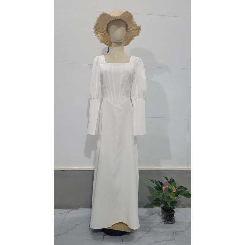 

Весенне-осеннее женское платье, однотонное темпераментное элегантное платье средней длины с длинным рукавом и квадратным вырезом на талии L