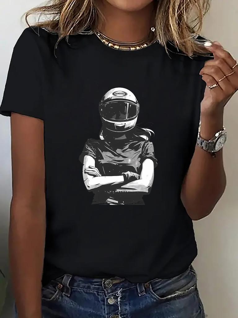 Women's T-Shirt Motorcycle Rider Graphic Print Women T-Shirt Casual Round Neck Short Sleeve Summer Top Comfort Clothing
