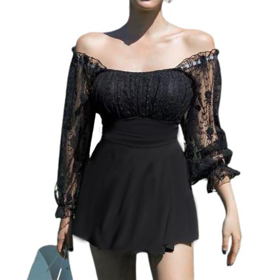 

Кружевной купальник с мягкой прокладкой и длинными рукавами без косточек для купальников с рукавами на Гавайях L чёрный