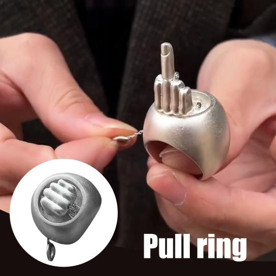 Middle Finger Popping-up Ring Rotating Middle Finger Ring Retro Personality Niche Stress