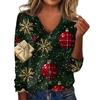 Women's Fashion Print Long Sleeve Knitted Cardigan Button Up Jacket