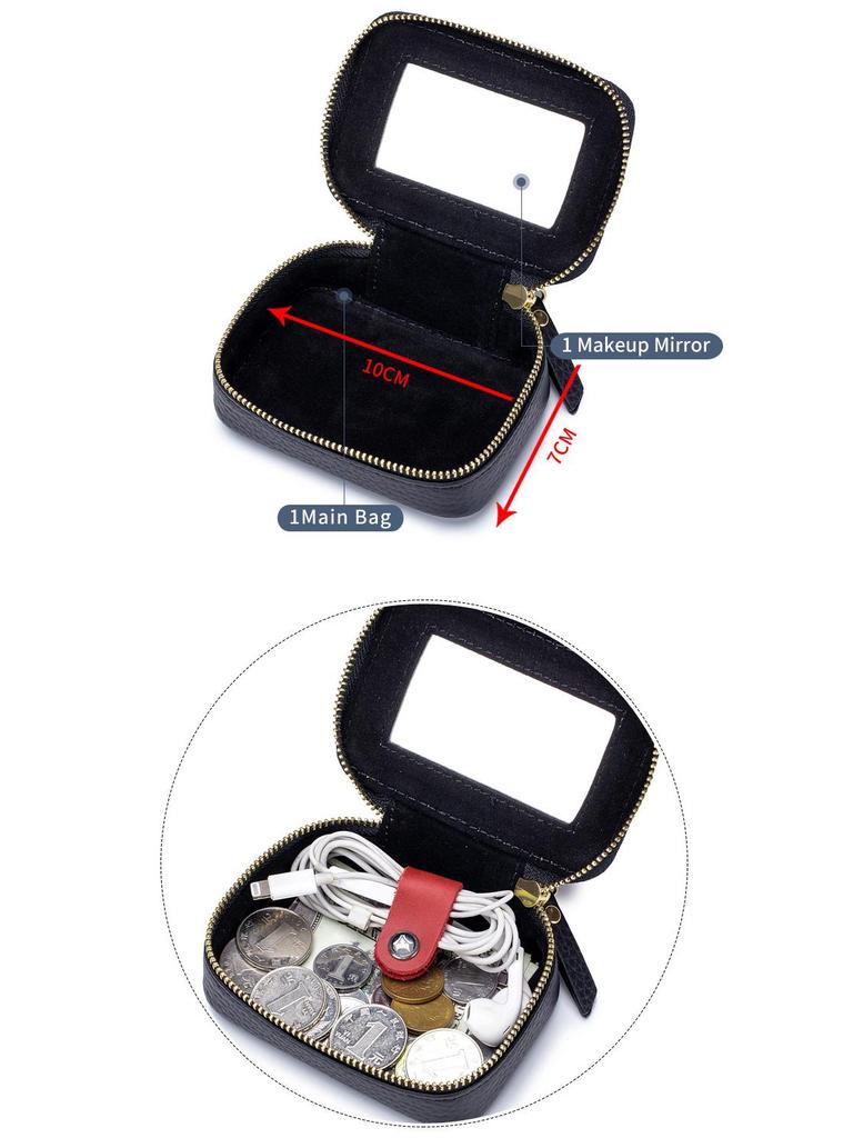 Damen Mini-Lippenstifttasche aus echtem Leder mit Spiegel - Modische und tragbare Drei-in-Eins Make-up-Tasche
