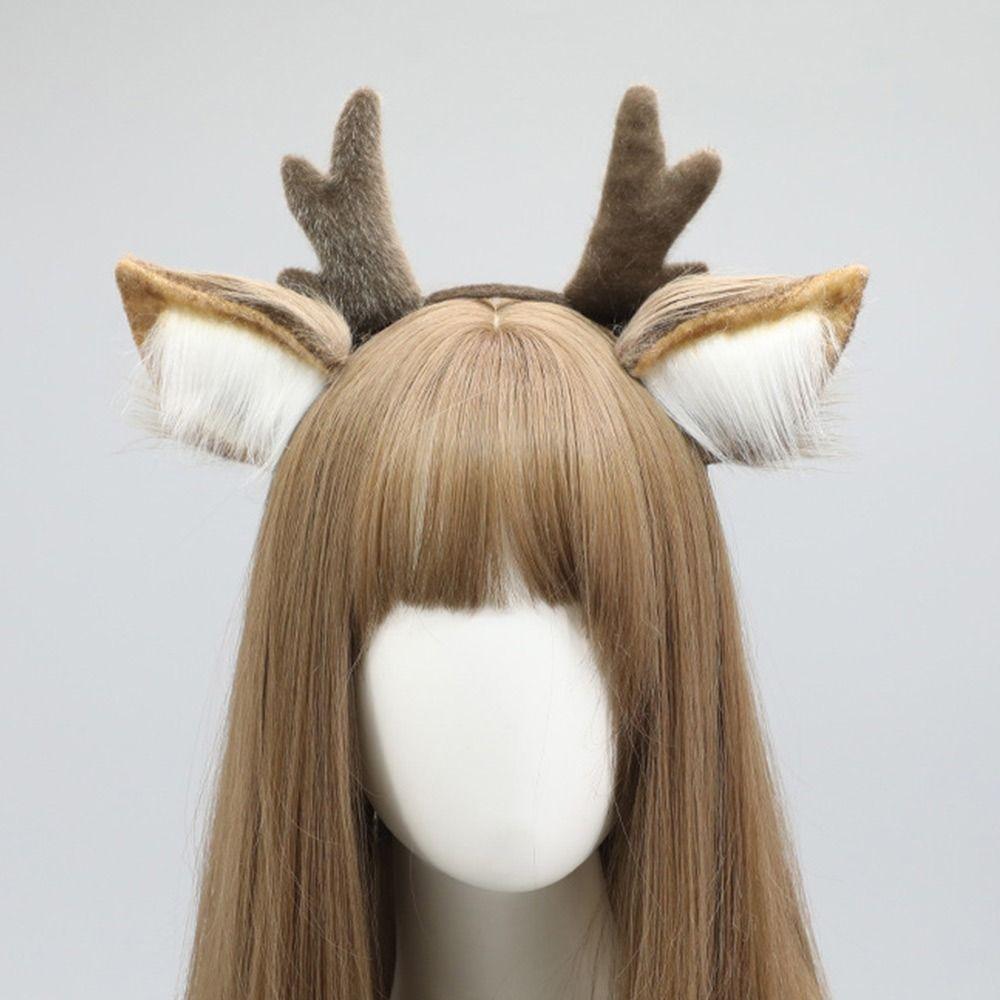 Party Headpiece Reindeer Antler Headband Plush Deer Ears Antler Hair Hoop Head Hoop  for Kids Adult
