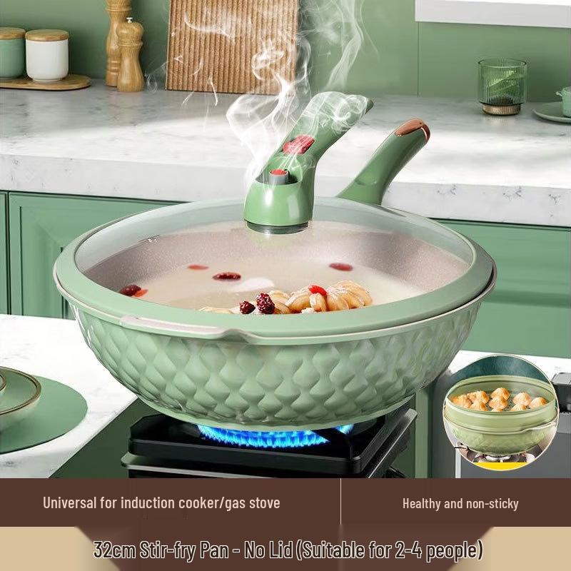 Zhishi 32cm Ceramic Maifan Stone Non-stick Wok with Steamer