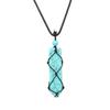 Hand-Woven Natural Stone Crystal Amethyst Sword-Shaped Mesh Pocket Pendant Necklace N578