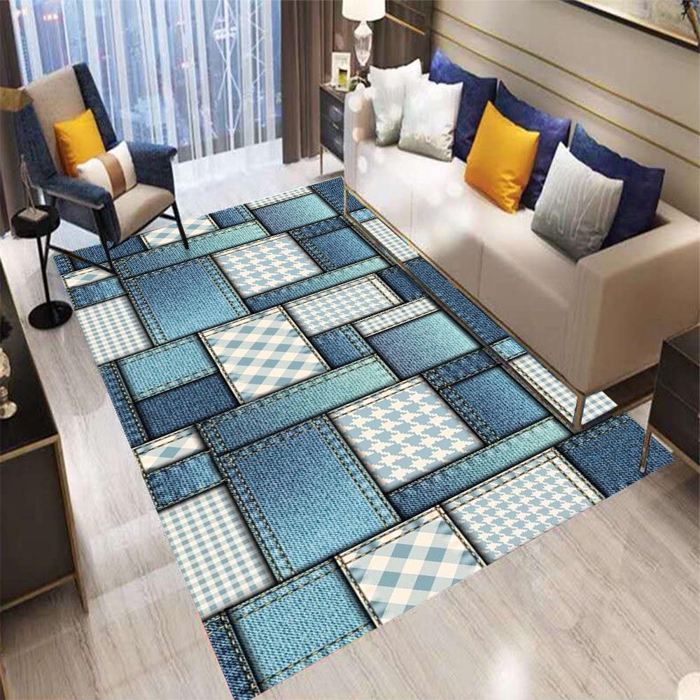 Retro Color Plaid Cowboy Carpet Living Room Bedroom Balcony Sofa Table Entrance Rug Non-slip Machine Washable Home Mat Decor
