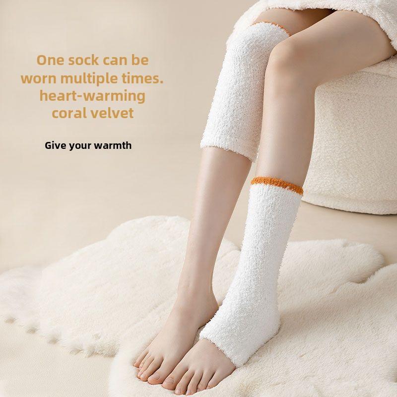 Women Fur Warm Knee Pads Winter Coral Fleece Thick Soft Leg Arthritis Kneepad Knee Warmer Running Knee Protector Long Socks